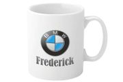 BMW Personalised Mug. Unique Customised Present. White Ceramic Cup with Full Colour Printed Logo &amp; Name. Gift Boxed. Bimmer Mug. Beamer Mug.