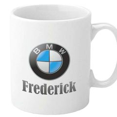 BMW Personalised Mug. Unique Customised Present. White Ceramic Cup with Full Colour Printed Logo & Name. Gift Boxed. Bimmer Mug. Beamer Mug.