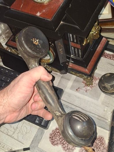 2 Black Metal Rotary Dial Telephone, Military Grade Version of their standard tabletop 1930s rotary sets