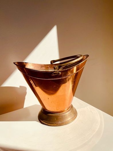 Vintage Copper & Brass Coal Scuttle or Vase Beaten Metal Decorative Piece