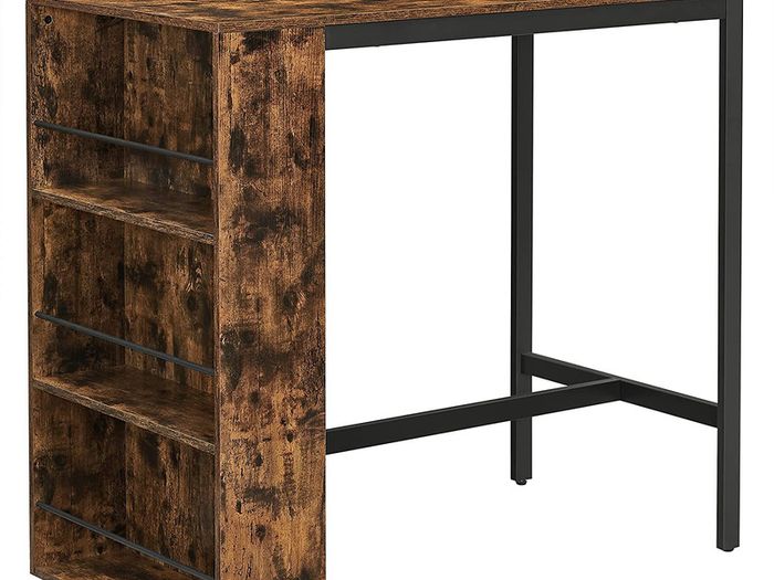 Bar Table with Shelf, Bar Table, Kitchen Table, 3 Open Compartments, Dining Table, Kitchen Counter for Kitchen, Dining Room, 110 x 60 x 100 cm, Industrial Design, Vintage Brown/Black