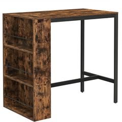 Bar Table with Shelf, Bar Table, Kitchen Table, 3 Open Compartments, Dining Table, Kitchen Counter for Kitchen, Dining Room, 110 x 60 x 100 cm, Industrial Design, Vintage Brown/Black
