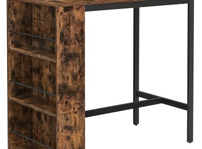 Bar Table with Shelf, Bar Table, Kitchen Table, 3 Open Compartments, Dining Table, Kitchen Counter for Kitchen, Dining Room, 110 x 60 x 100 cm, Industrial Design, Vintage Brown/Black
