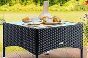 Polyrattan Coffee Table Height Adjustable Feet 5 mm Safety Glass