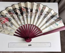 Large Vietnamese Style Bamboo Folding Silk Fan, 2pcs