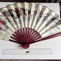 Large Vietnamese Style Bamboo Folding Silk Fan, 2pcs