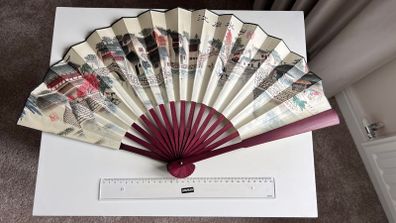 Large Vietnamese Style Bamboo Folding Silk Fan, 2pcs