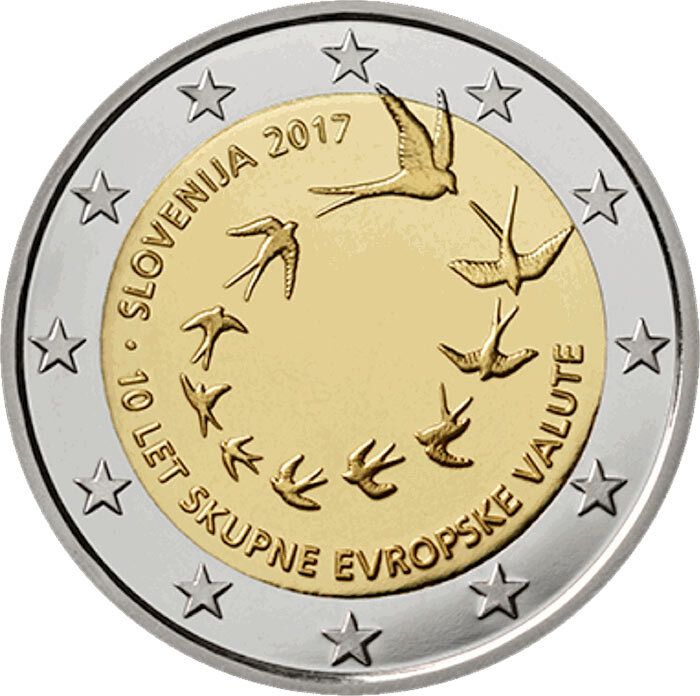 Slovenia 2 Euro Commemorative Coin 2017 - 10th Anniversary of the Introduction of the Euro in Slovenia. UNCIRCULATED.