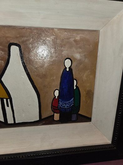 Oil on Board Shawlies and Cottages painting - Framed