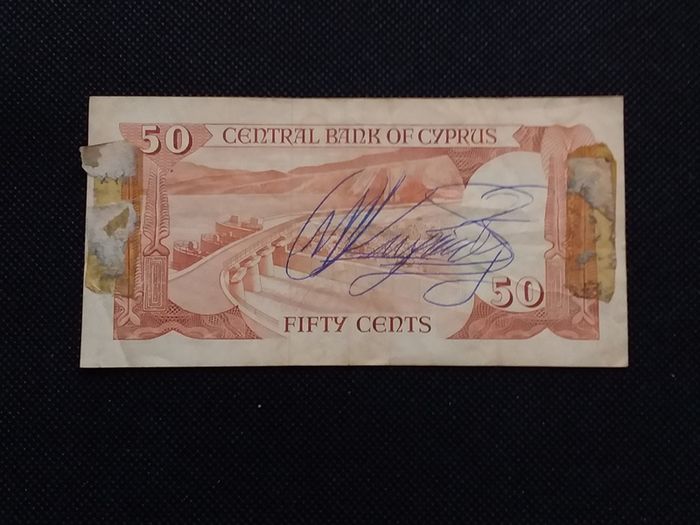 Cyprus Banknote - 50 Cents 1983 - Autographed/Signed