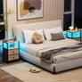 Bedside Table with LED Light, Small Side Table with Charging Station, Bedside Cabinet with 2 Fabric Drawers and Open Storage Shelf, Nightstand for Living Room, Bedroom, Gray Image 2
