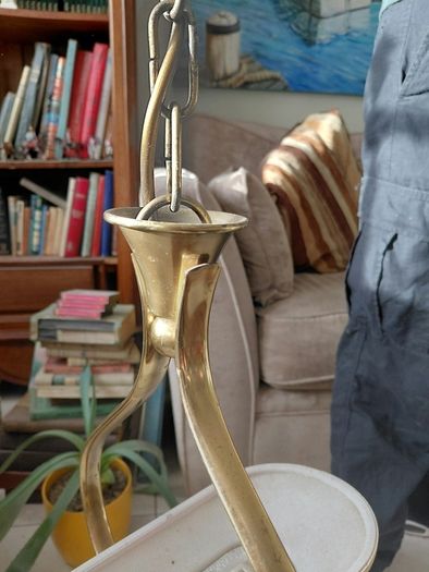 Antique French brass ceiling light with glass shade