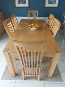 Solid Oak Dining Table + 6 Chairs