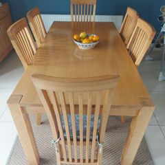 Solid Oak Dining Table + 6 Chairs