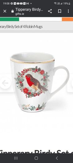 Boxed set of Tiperary Crystal robin mugs