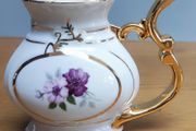 Vintage Karlovy Porcelain Mineral Water Sipping Straw Handle Cup Purple Flowers