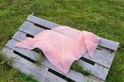 Handmade crochet triangle wool shawl wrap. Pastel pink gradient ombre shawl