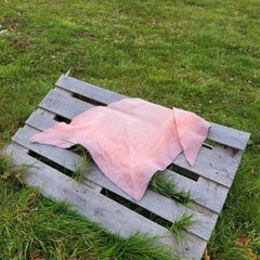 Handmade crochet triangle wool shawl wrap. Pastel pink gradient ombre shawl