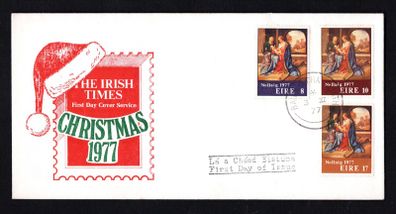 1977 Ireland Christmas "The Holy Family" by Giorgione Commemorative Stamp Illustrated The Irish Times First Day Cover (FDC)