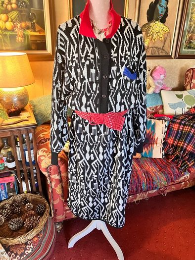 Vintage 80s/90s Jennifer Moore Abstract Geometric Knit Dress - Size 20