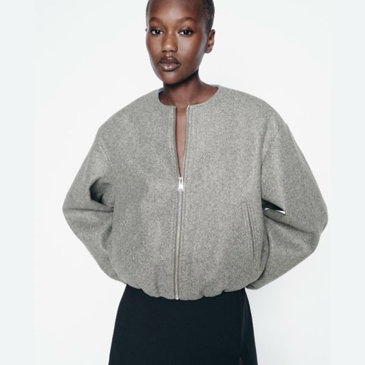 Zara Soft Grey Bomber Jacket