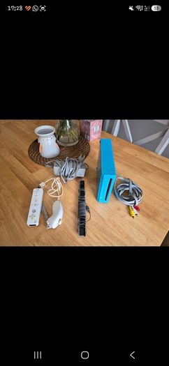 Nintendo Wi console in blue.