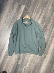100% Organic Cotton 1/4 Zip Crew in Washed Teal Sweatshirt/Jumper