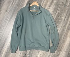 100% Organic Cotton 1/4 Zip Crew in Washed Teal