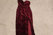 Burgundy velvet dress with deep V