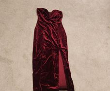 Burgundy velvet dress with deep V