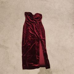 Burgundy velvet dress with deep V
