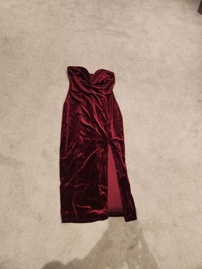 Burgundy velvet dress with deep V