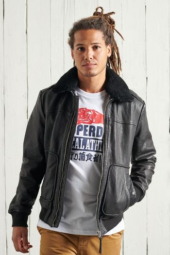 Superdry Black Aviator Flight Leather Jacket