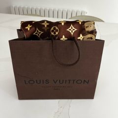 Monogram inspired sheer scarf brown and beige