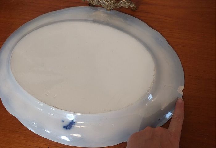 Fabulous Pair of Antique Flow Blue Victorian Graduated Platters, "Dudley" Pattern, by Ford & Sons, Burslem, Stoke-on-Trent, Circa 1893-1908, Perfect for Display