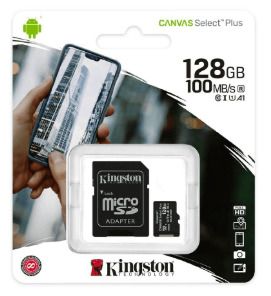 micro sd card Kingston Canvas Select Plus 128GB Micro SD UHS-I (U1) Flash Card with Adapter