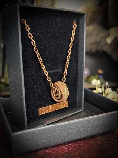 Pure Copper Spiral Pendant on a Textured Copper Chain