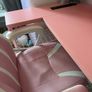 L Shaped Desk with Power Outlets & LED Lights & Pink Gaming Chair for Girls Image 5