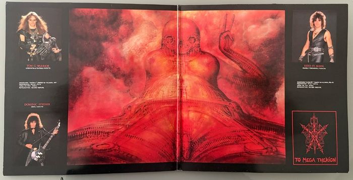 Collector's quality first pressing. Celtic Frost - To Mega Therion. Mega rare in this condition forty years on from its release.  Gatefold artwork by HR Geiger, with printed  inner. Doubt there is a better one for sale anywhere in the world.