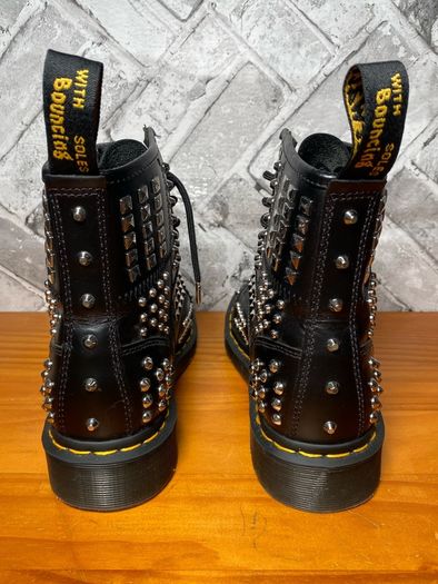 Dr Martens 1460 Ladies Black Smooth Studded Atlas Leather Punk Goth Zip Boots UK6 EU39