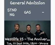 Westlife ticket 22nd September