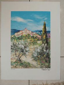 Limited edition lithograph Village sur la Colline by Marcel Bevisi