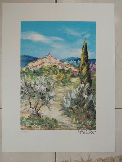 Limited edition lithograph Village sur la Colline by Marcel Bevisi