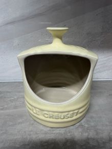 Le Creuset Stoneware Salt Pig. Discontinued rare color. Pale Yellow. As New