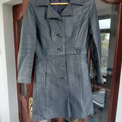 Classic vintage blue leather womens coat