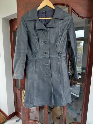 Classic vintage blue leather womens coat