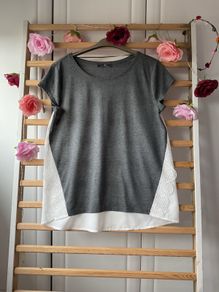 top Bnwot grey short sleeve top with lace detail & chiffon back size 12