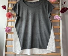 top Bnwot grey short sleeve top with lace detail & chiffon back size 12