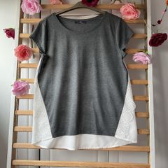 top Bnwot grey short sleeve top with lace detail & chiffon back size 12
