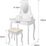 ML-Design Dressing Table White Dressing Table with Mirror, Stool and 3 Drawers, 75 x 140 x 40 cm, Country House Style, Cosmetic Table for Women and Girls, Dressing Table Made of MDF Wood, Chest of Image 4